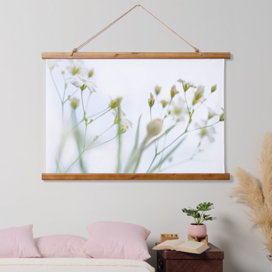 Hübsche weiße Blume Wandteppich Mit Holzrahmen (Schlafzimmer)
