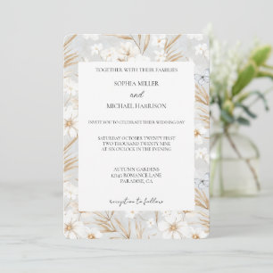 Hübsche Weiße Blumen Blaue Schmetterlinge Hochzeit Einladung