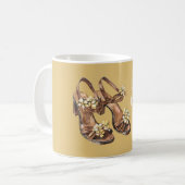 Hübsche Weiße Blumen Braune Sandalen Kaffeetasse (Vorderseite Links)