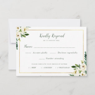 hübsche weiße floral Speisekarte Antwortkarte RSVP Karte