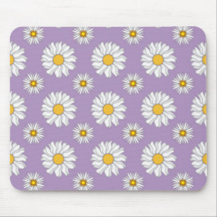 Hübsche weiße Gänseblümchen auf violettem Muster Mousepad