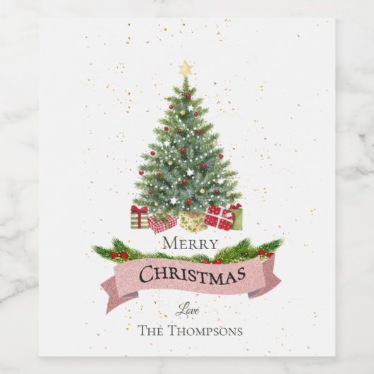 Hübsche weiße Imitate Rosa Glitzer Frohe Weihnacht Weinetikett (Einzelnes Label)