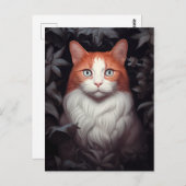 Hübsche weiße Ingwer Katze unter den Blätter Postkarte (Vorne/Hinten)