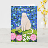 Hübsche weiße Katze Blumenmutter am Tag Gruß Karte (Gelbe Blume)