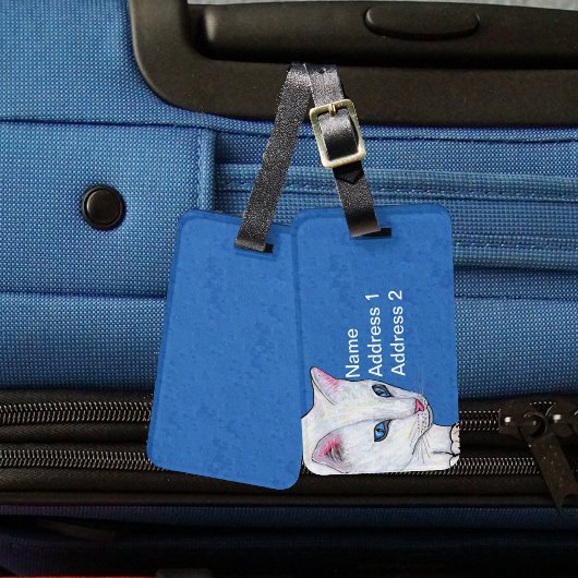 Hübsche weiße Katze Bright Light Blue Augen Gepäckanhänger
