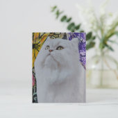 Hübsche weiße Katze in Blumen Collage Postkarte (Stehend Vorderseite)