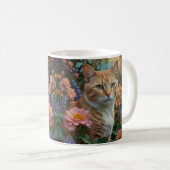 Hübsche weiße orange Katze im Blumen Garten Kaffeetasse (VorderseiteRechts)