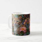 Hübsche weiße orange Katze im Blumen Garten Kaffeetasse (Vorderseite Links)
