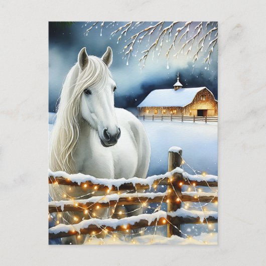 Hübsche Weiße Pferdefarm Personalisiert Weihnachte Postkarte (Vorderseite)