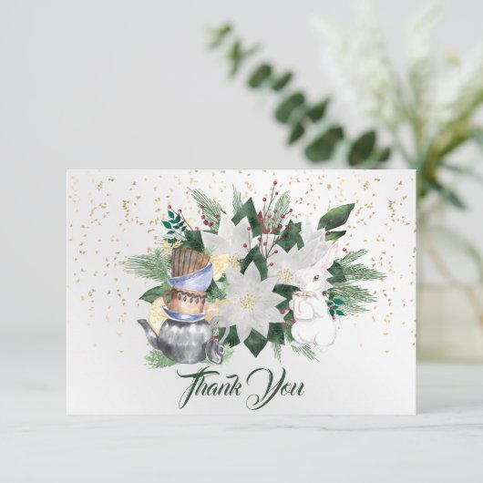 Hübsche Weiße Poinsettia Weihnachten Dankeskarte (Stehend Vorderseite)