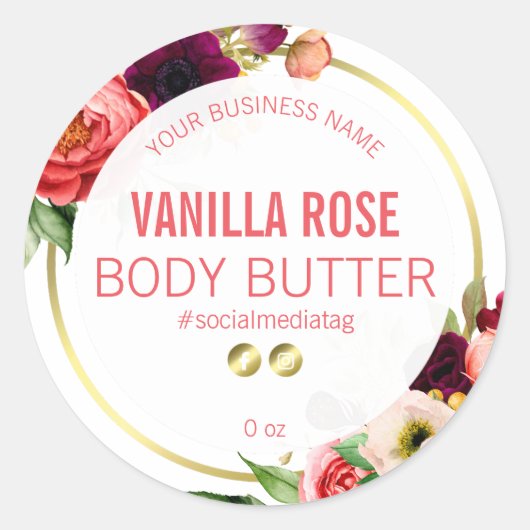 Hübsche weiße Produktkennzeichnungen mit Blume Runder Aufkleber (Vorderseite)