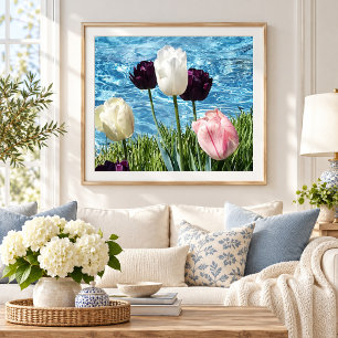 Hübsche weiße, rosa und violette Blumen Fotodruck