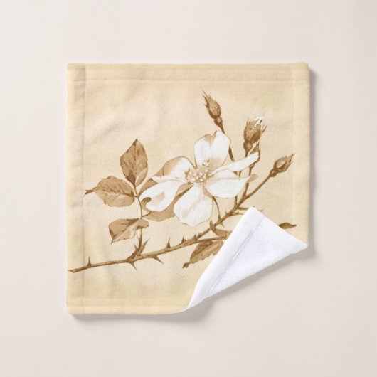 Hübsche weiße Rosen-botanisches Blumenblock-Muster Badhandtuch Set (Waschlappen)