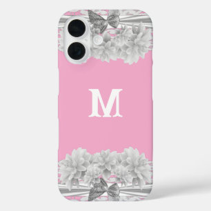 Hübsche weiße Spitzenmonogramm iPhone 16 Hülle