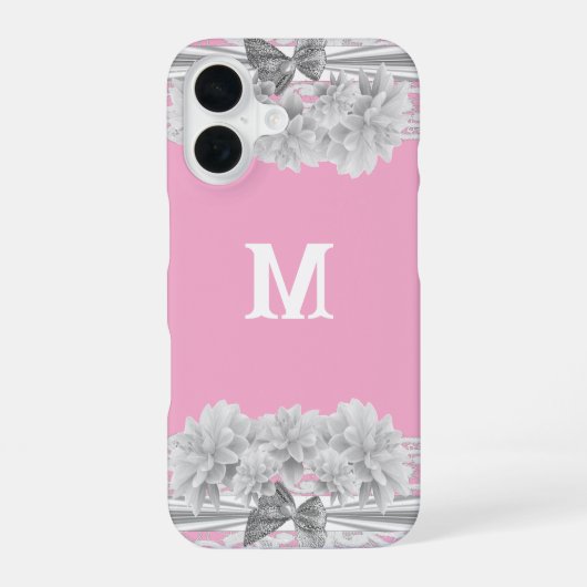 Hübsche weiße Spitzenmonogramm iPhone 16 Hülle (Rückseite)