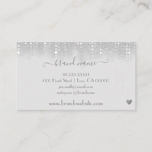 Hübsche weiße Tropfen Silberner Glitzer Regenfälle Visitenkarte (Rückseite)