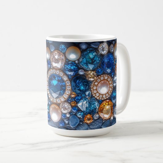Hübsche Wertvolle Edelsteine Diamanten Perlen Kaffeetasse (VorderseiteRechts)