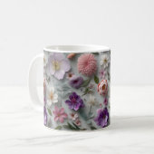 Hübsche whimsical 3D-Wildblume in rosa und Lila Kaffeetasse (Vorderseite Links)