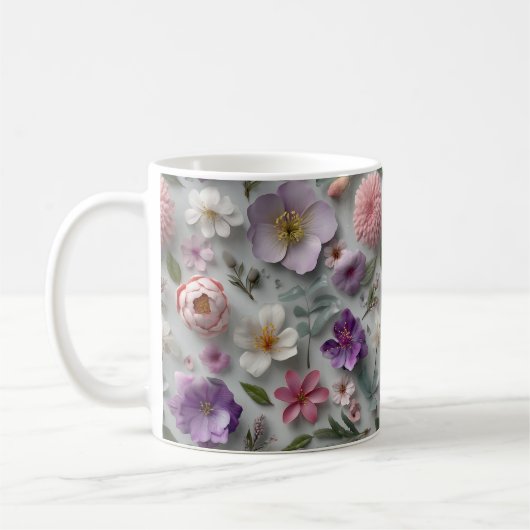 Hübsche whimsical 3D-Wildblume in rosa und Lila Kaffeetasse (Links)