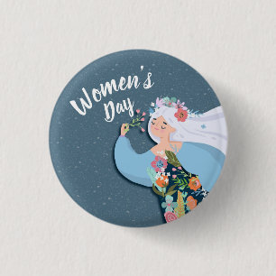 Hübsche Whimsical Blume Lady Women's Day Button