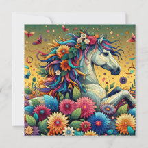 Hübsche Whimsikfarbene Blume und Weißpferd