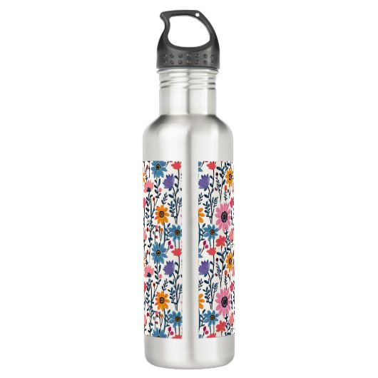 Hübsche Whimsikfarbige Blume Mit Monogramm Edelstahlflasche (Rückseite)