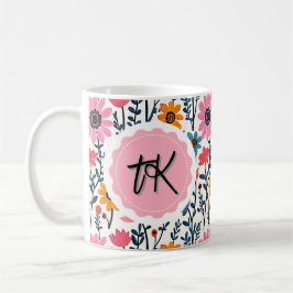 Hübsche Whimsikfarbige Blume Mit Monogramm Kaffeetasse