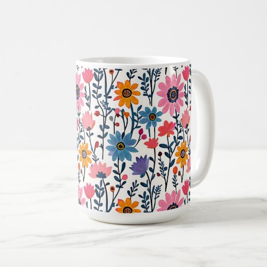 Hübsche Whimsikfarbige Blume Mit Monogramm Kaffeetasse (VorderseiteRechts)