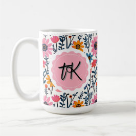 Hübsche Whimsikfarbige Blume Mit Monogramm Kaffeetasse