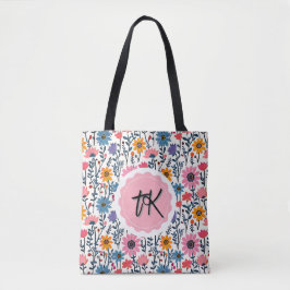 Hübsche Whimsikfarbige Blume Mit Monogramm Tasche