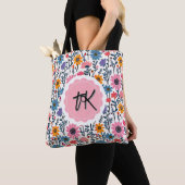Hübsche Whimsikfarbige Blume Mit Monogramm Tasche (Von Nahem)