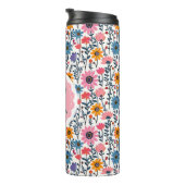 Hübsche Whimsikfarbige Blume Mit Monogramm Thermosbecher (Nach rechts gedreht)