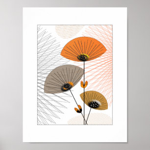 Hübsche Whimsistische Blume Orange Black Picture Poster