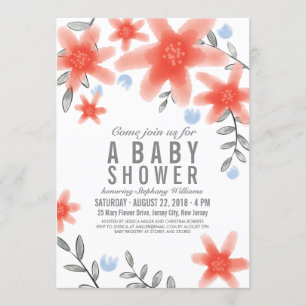 Hübsche Whimsy Red Floral Baby Dusche Einladung