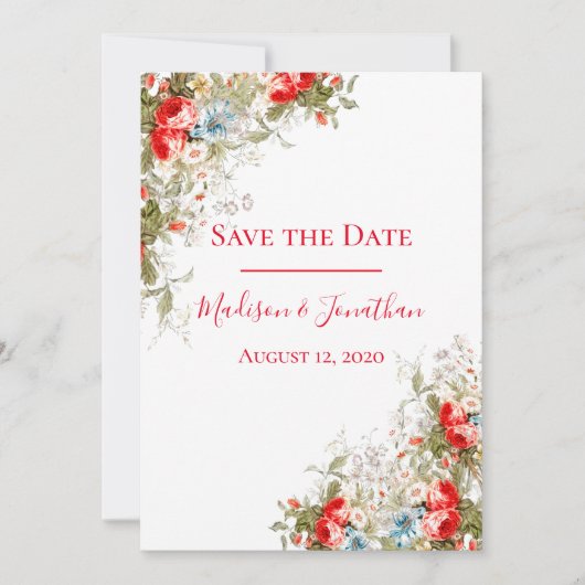 Hübsche Whimsy Wild Blume Script Wedding Save The Date (Vorderseite)