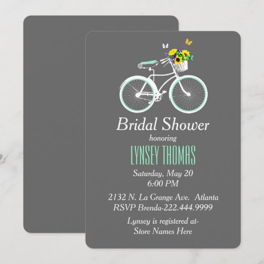 Hübsche White Bicycle Bridal Dusche Einladung (Vorne/Hinten)