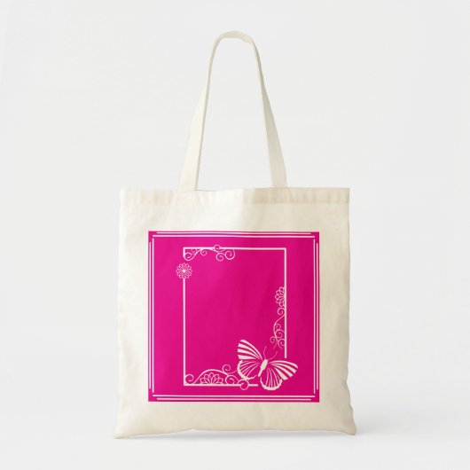 Hübsche White Butterfly Tote Bag - Fuschia Tragetasche (Vorne)