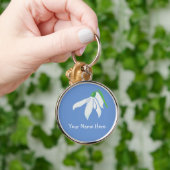 Hübsche White Snowdrop Blume auf Blue Schlüsselanhänger (Hand)