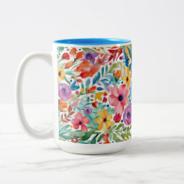 Hübsche Wildblume Blumenmuster mit Monogramm Zweifarbige Tasse