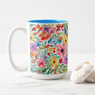 Hübsche Wildblume Blumenmuster mit Monogramm Zweifarbige Tasse