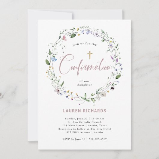 Hübsche Wildblume | Foto Back Confirmation Einladung (Vorderseite)