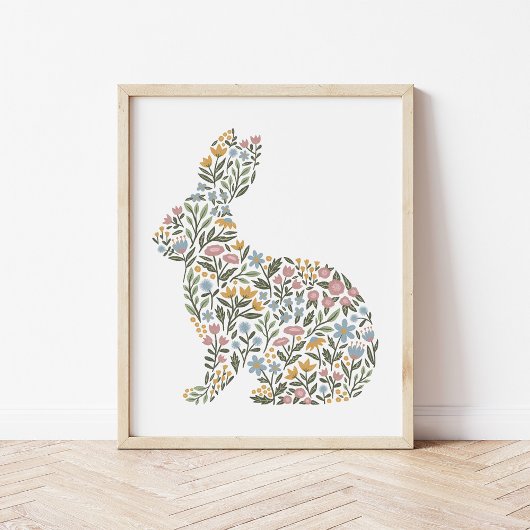 Hübsche Wildblume Kaninchen Frühlingskunst Poster