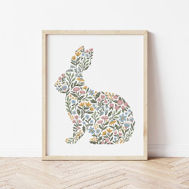 Hübsche Wildblume Kaninchen Frühlingskunst Poster