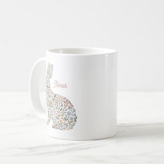 Hübsche Wildblume Kaninchen Personalisiert Ostern Kaffeetasse (Vorderseite Links)