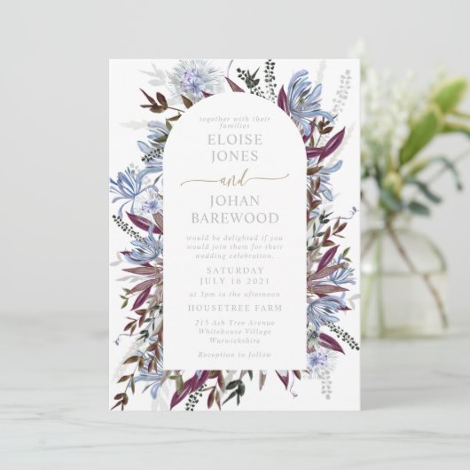 Hübsche Wildblume lila blau Einladung (Stehend Vorderseite)