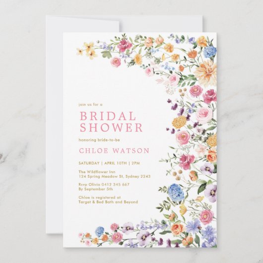 Hübsche Wildblume Meadow Brautparty Einladung (Vorderseite)