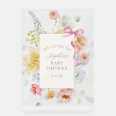 Hübsche Wildblume Pink Bow Babydusche Empfang Acrylschild (Vorderseite)