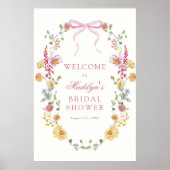 Hübsche Wildblume Pink Bow Brautparty Willkommen Poster (Vorne)