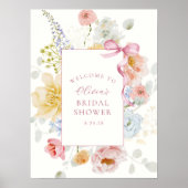 Hübsche Wildblume Pink Bow Brautparty Willkommen Poster (Vorne)