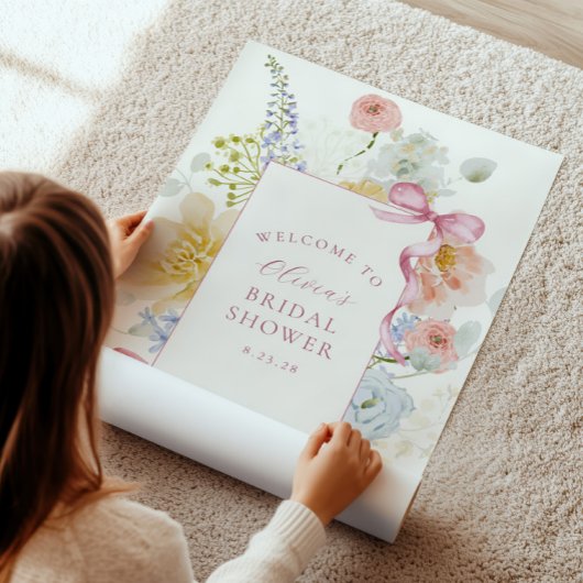 Hübsche Wildblume Pink Bow Brautparty Willkommen Poster